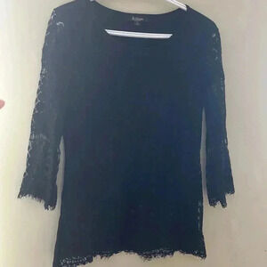 [S]Solitaire Black Laced  3/4 Sleeve Whimsigoth Crew Neck Blouser